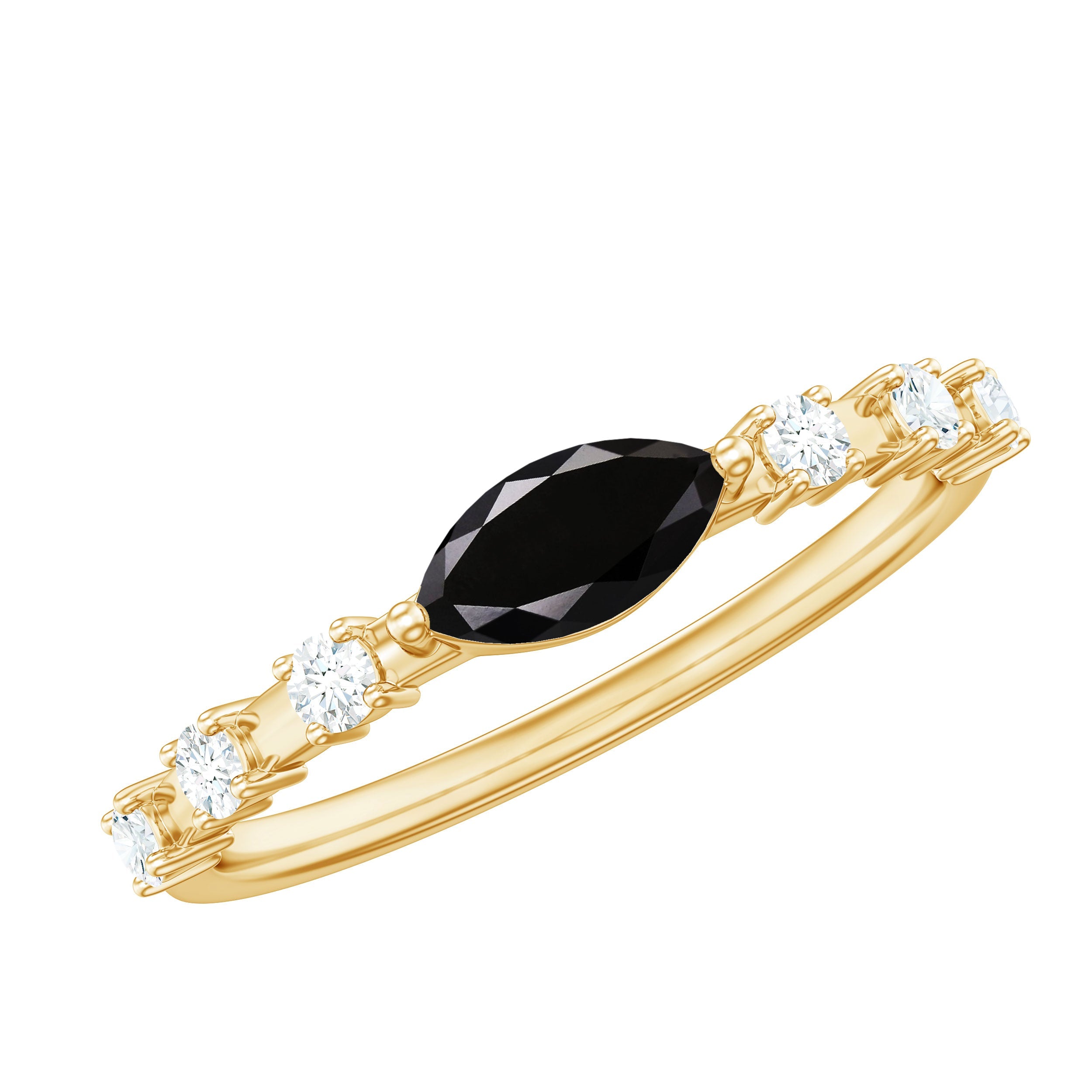 0.7 Carat Marquise Cut Black Onyx Minimal East West Ring with Diamond | Rings | Wiccan Center