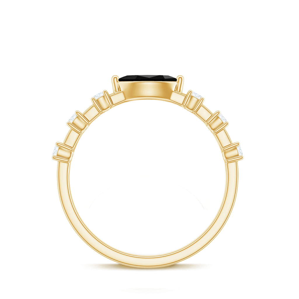 0.7 Carat Marquise Cut Black Onyx Minimal East West Ring with Diamond
