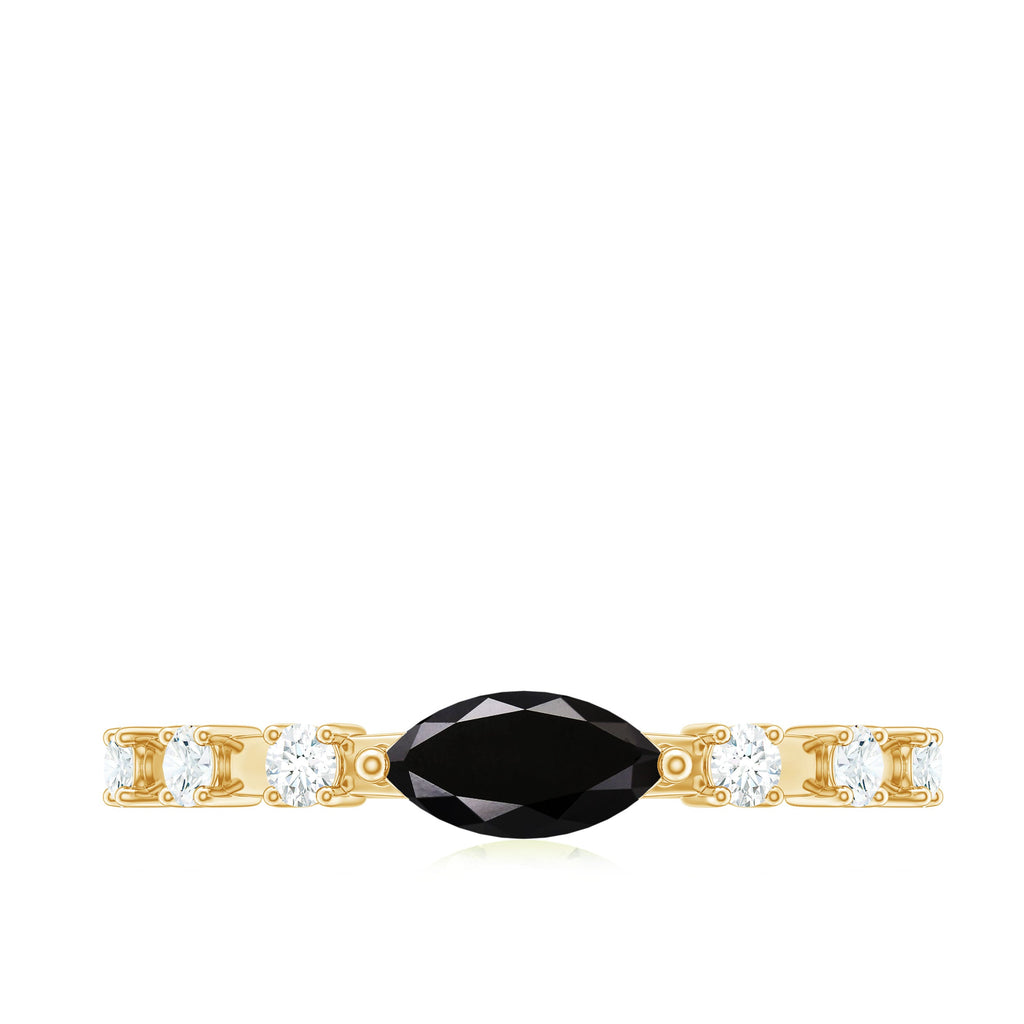 0.7 Carat Marquise Cut Black Onyx Minimal East West Ring with Diamond
