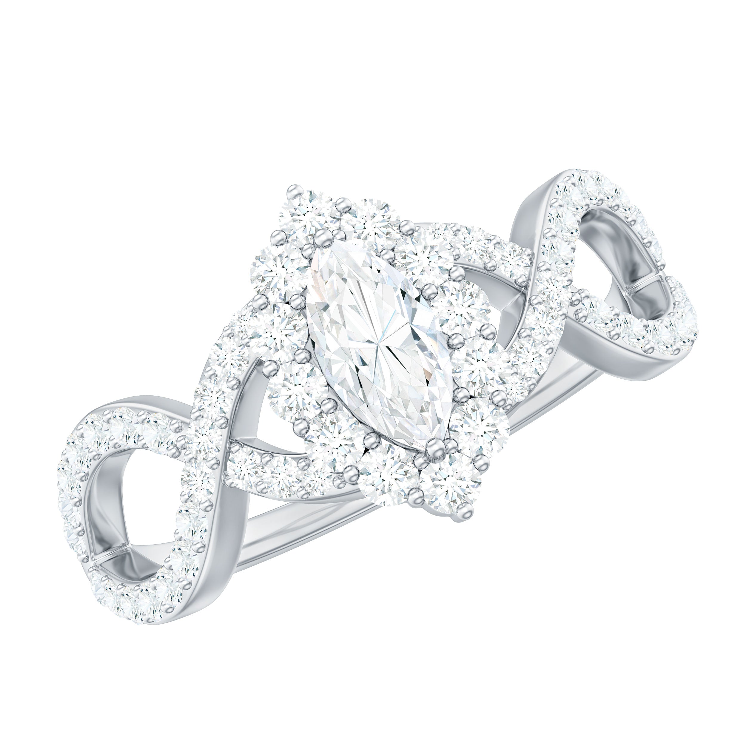 Marquise Moissanite Criss Cross Engagement Ring with Halo