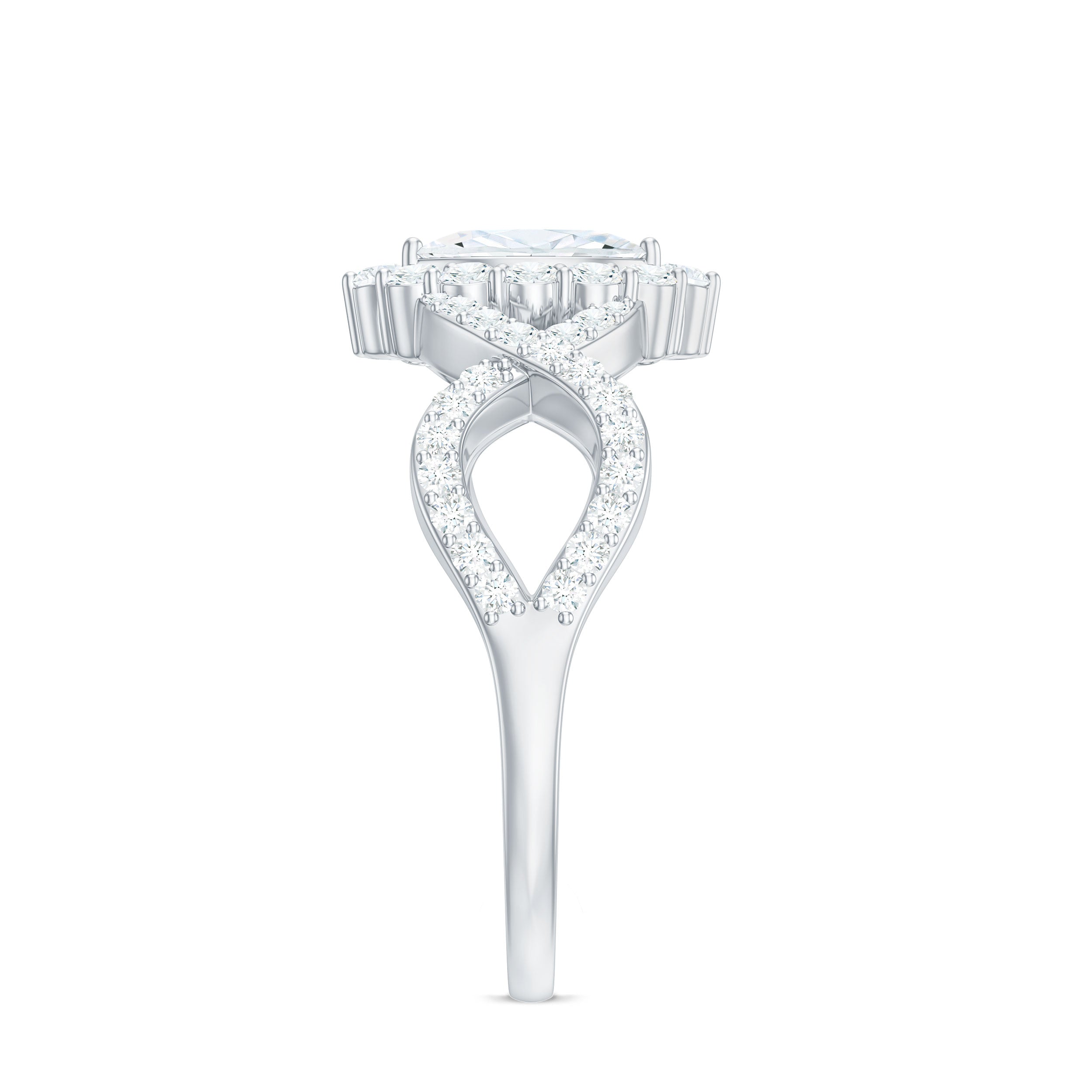 Marquise Moissanite Criss Cross Engagement Ring with Halo