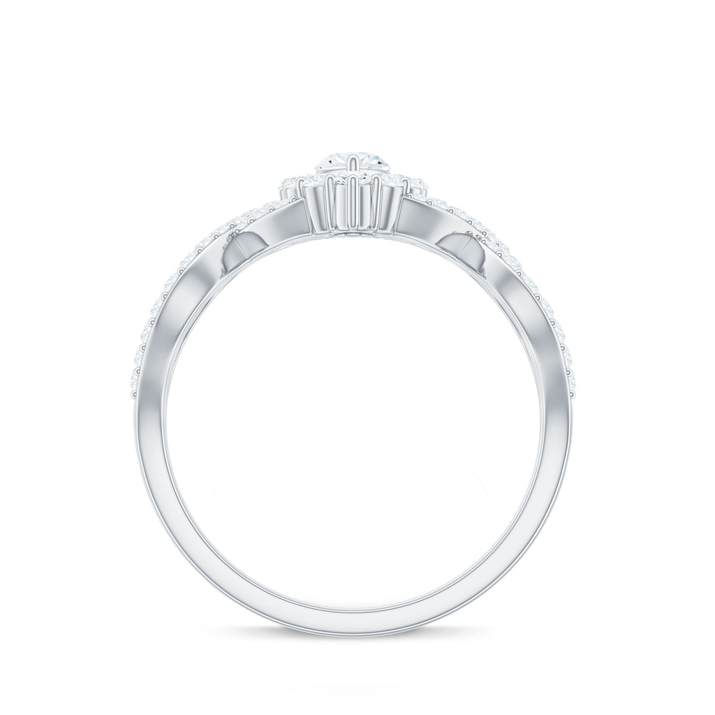 Marquise Moissanite Criss Cross Engagement Ring with Halo