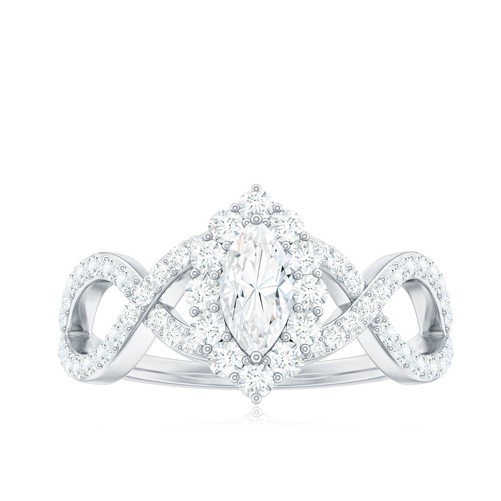 Marquise Moissanite Criss Cross Engagement Ring with Halo