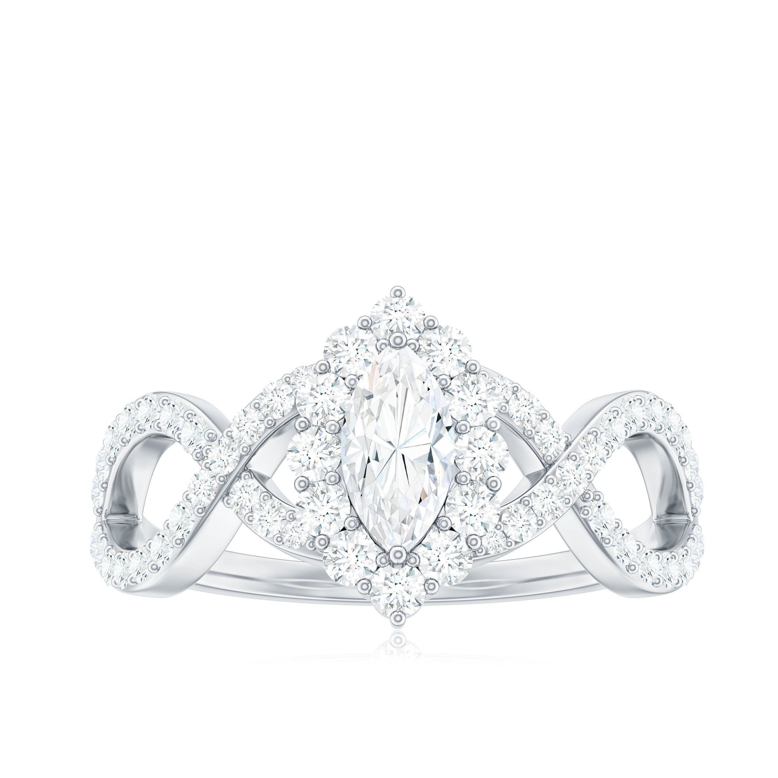 Marquise Moissanite Criss Cross Engagement Ring with Halo