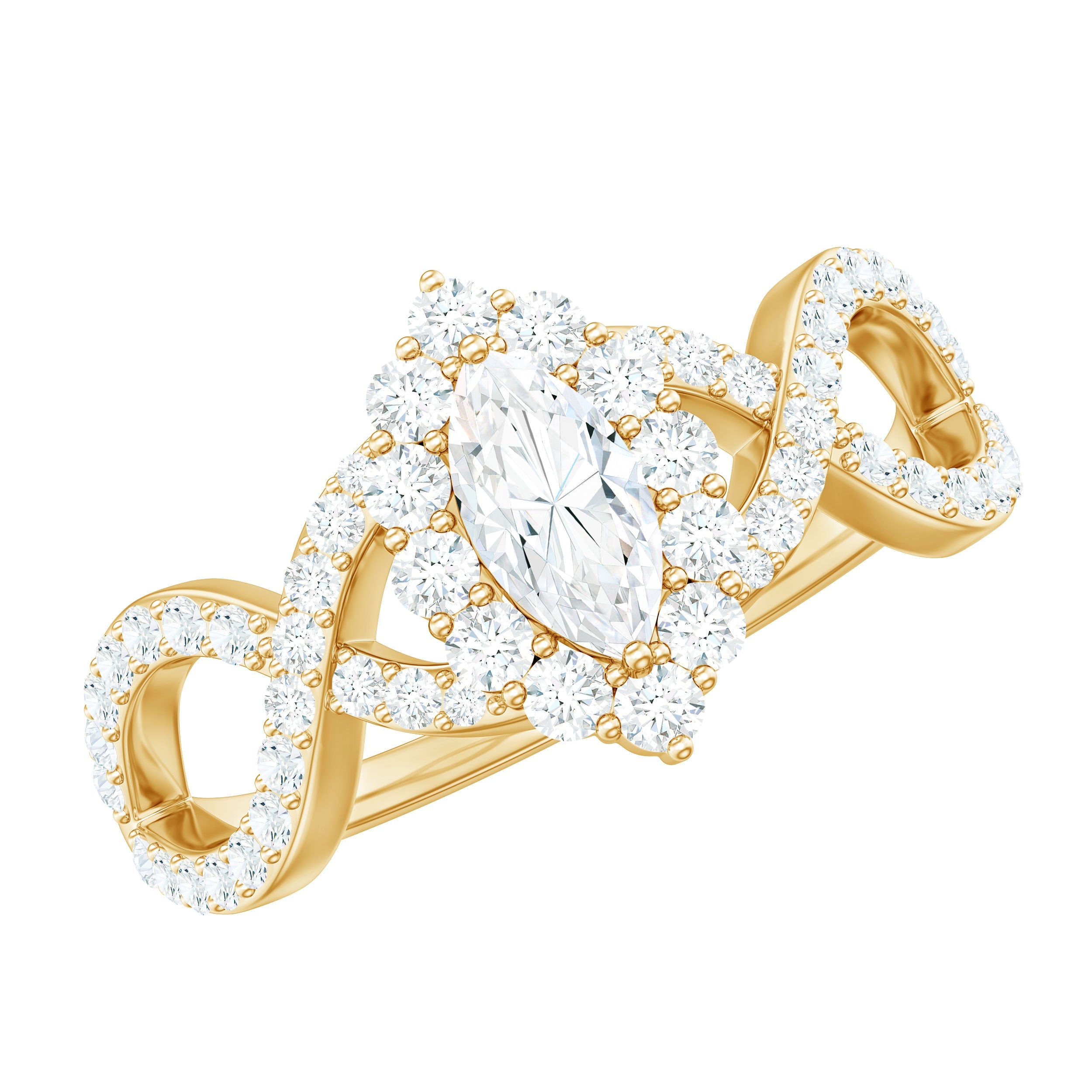 Marquise Moissanite Criss Cross Engagement Ring with Halo | Rings | Wiccan Center