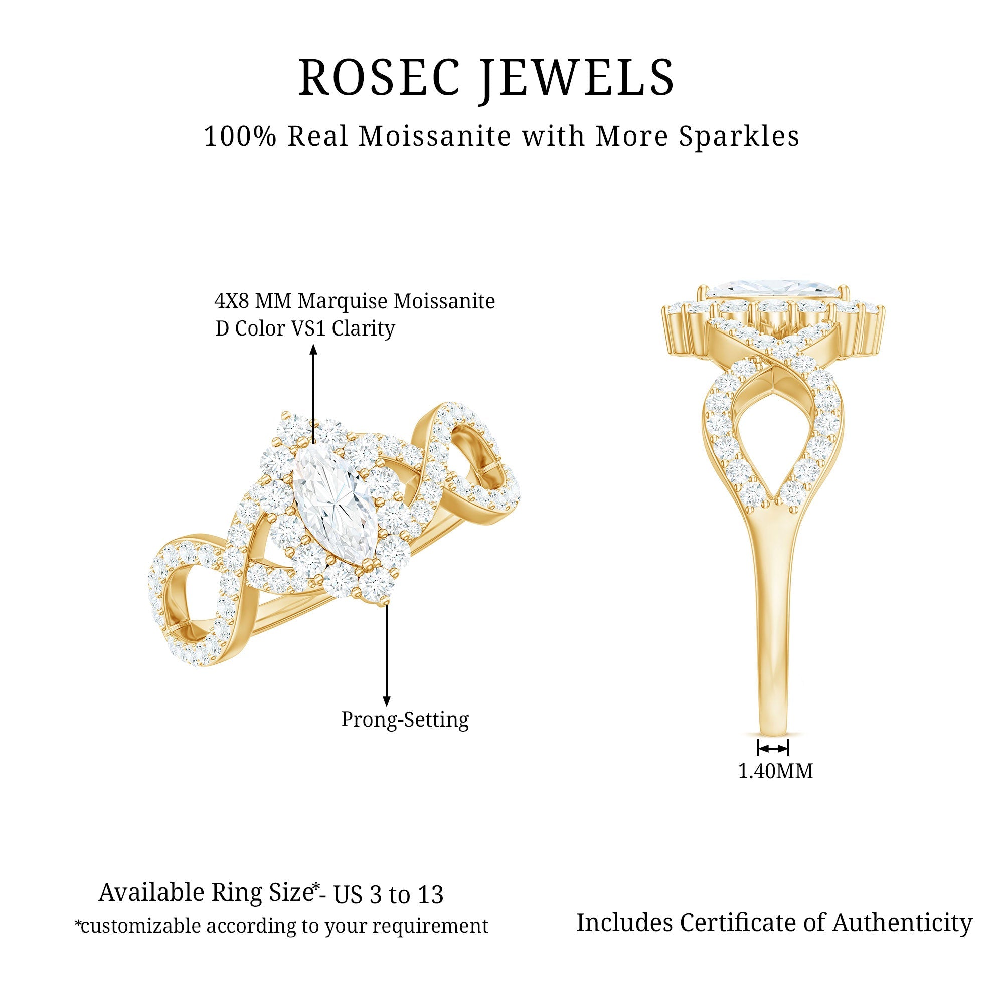 Marquise Moissanite Criss Cross Engagement Ring with Halo