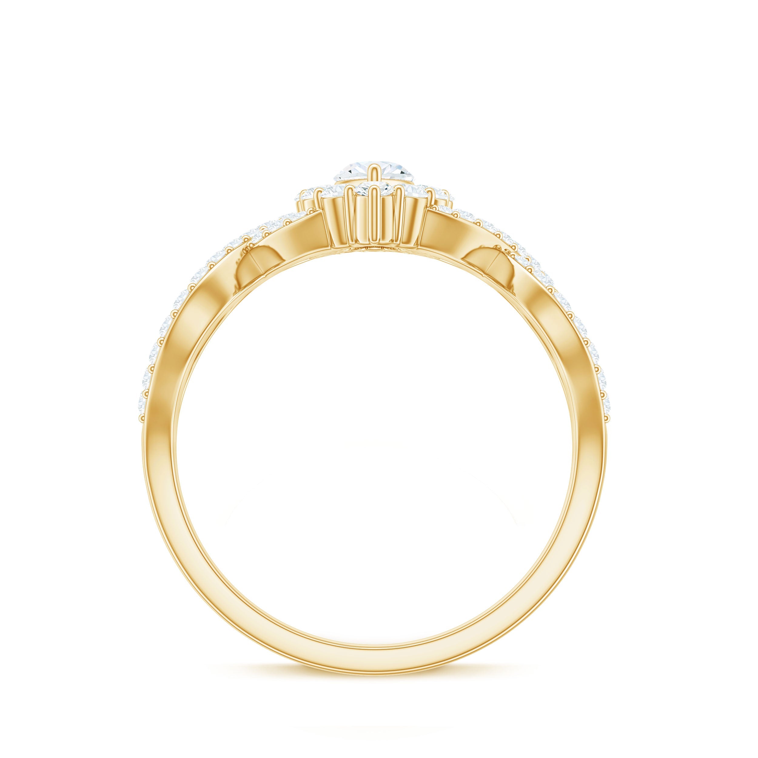 Marquise Moissanite Criss Cross Engagement Ring with Halo