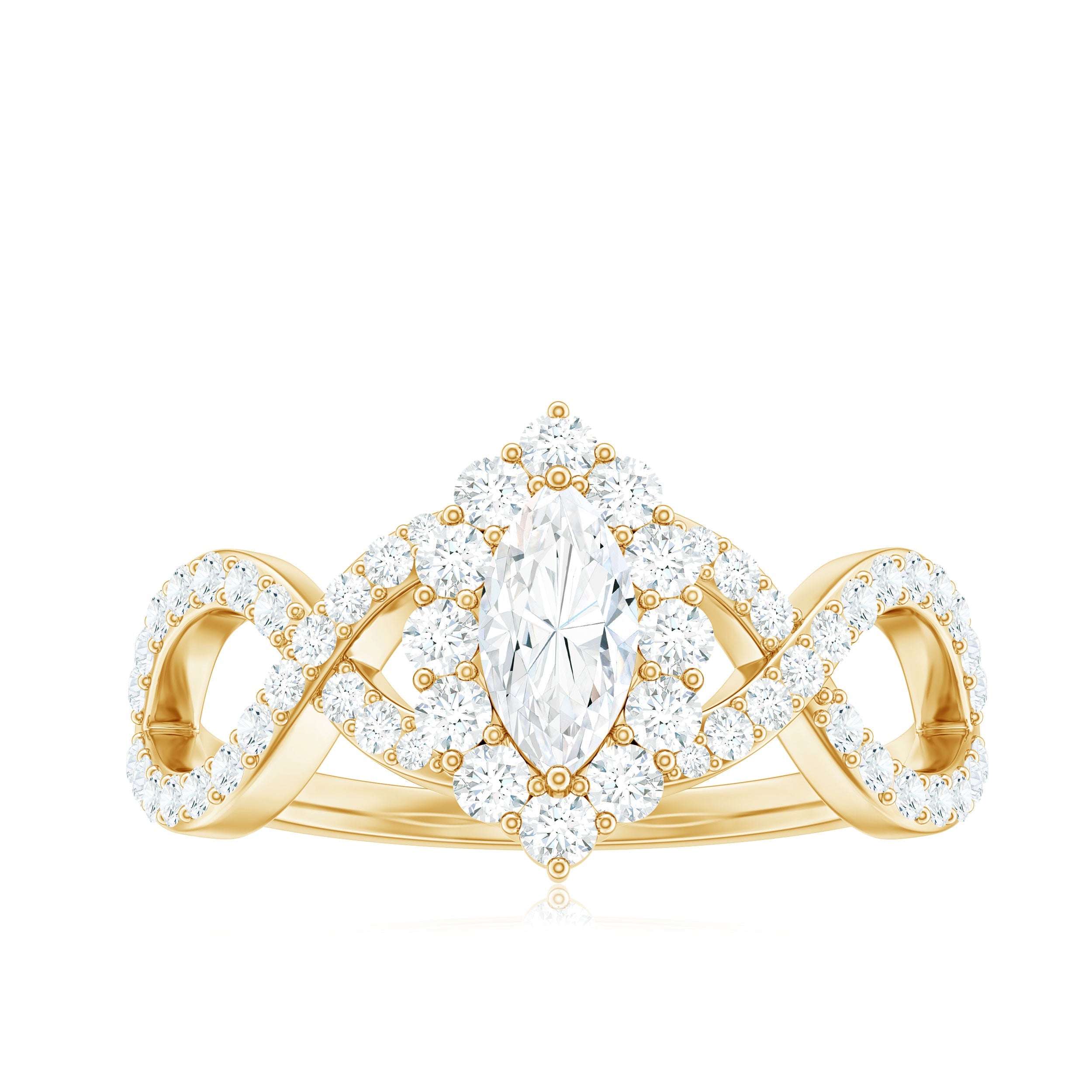 Marquise Moissanite Criss Cross Engagement Ring with Halo