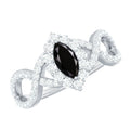 0.7 Carat Marquise Cut Black Onyx Statement Engagement Ring with Diamond Halo