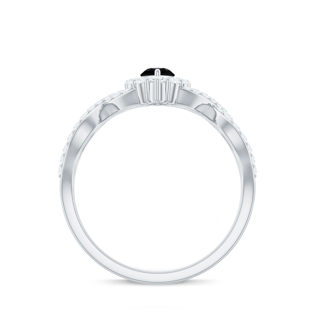 0.7 Carat Marquise Cut Black Onyx Statement Engagement Ring with Diamond Halo