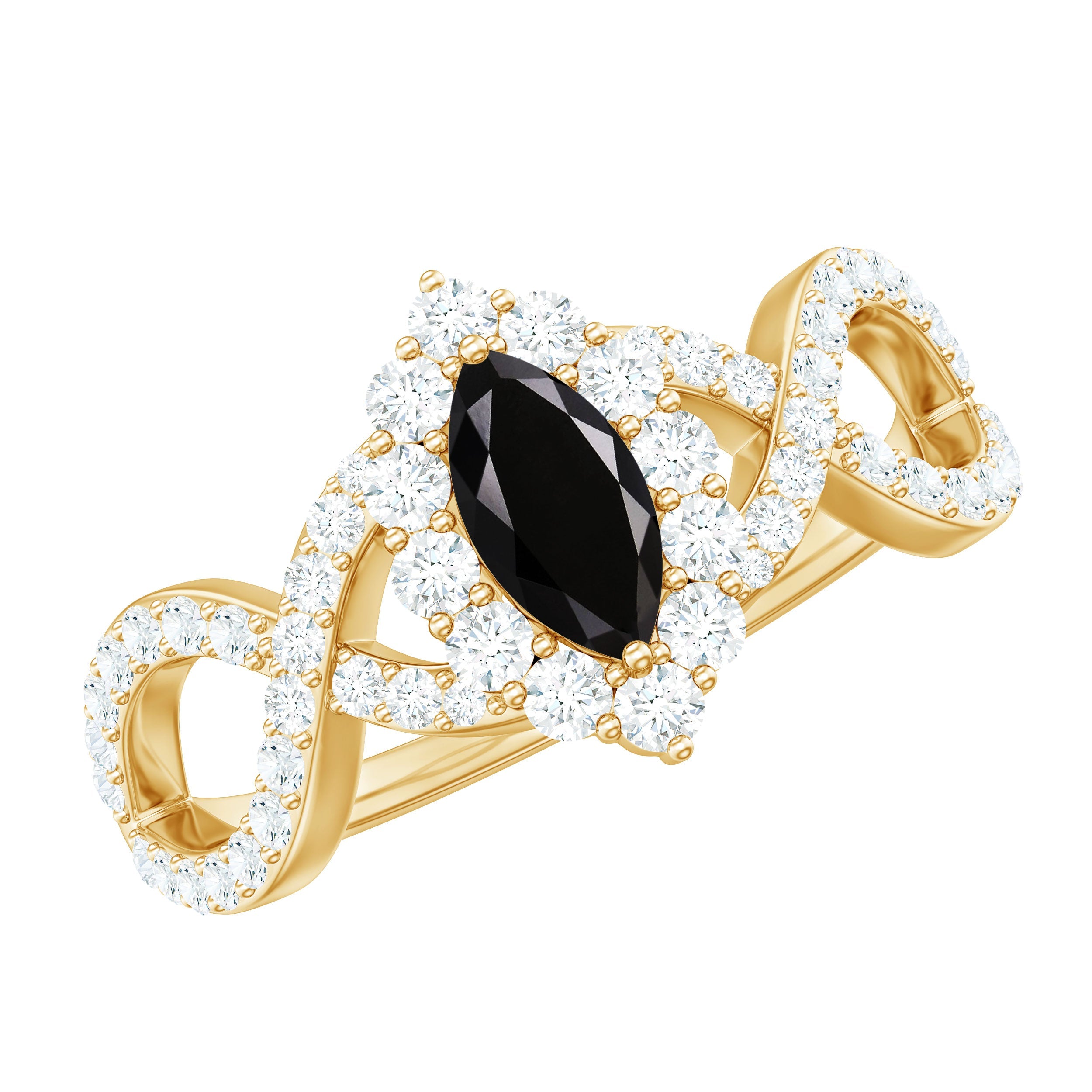 0.7 Carat Marquise Cut Black Onyx Statement Engagement Ring with Diamond Halo | Rings | Wiccan Center