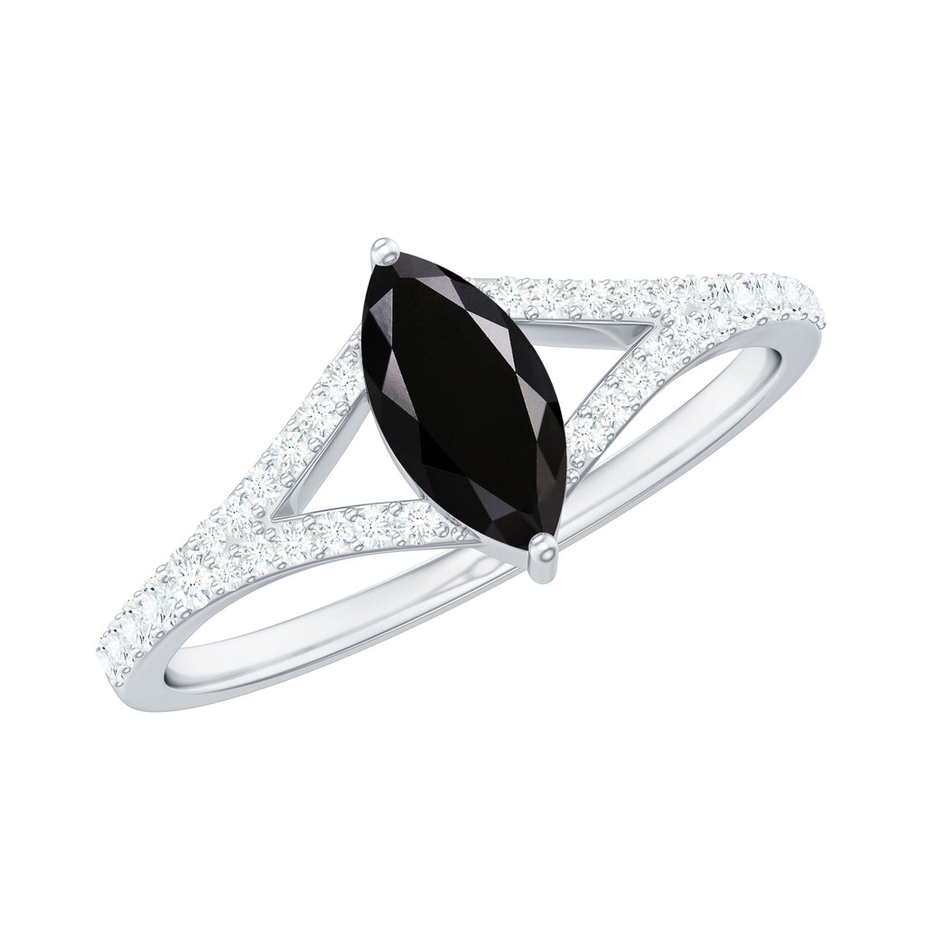 Minimal Black Spinel Marquise Engagement Ring with Diamond Split Shank