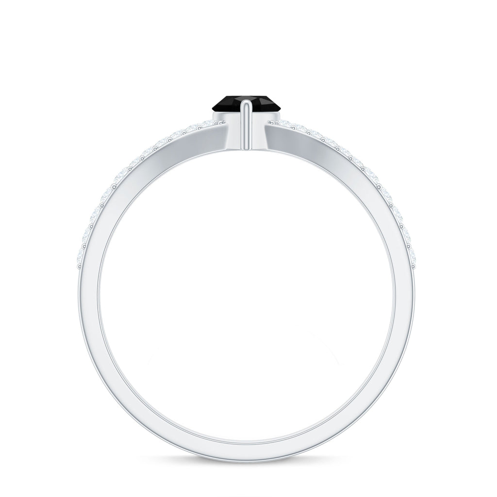 Minimal Black Spinel Marquise Engagement Ring with Diamond Split Shank