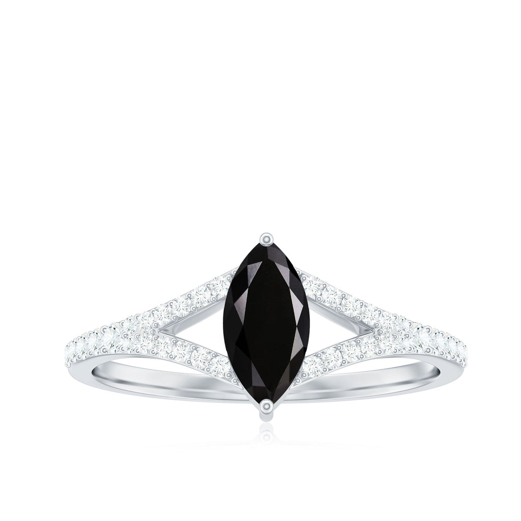 Minimal Black Spinel Marquise Engagement Ring with Diamond Split Shank