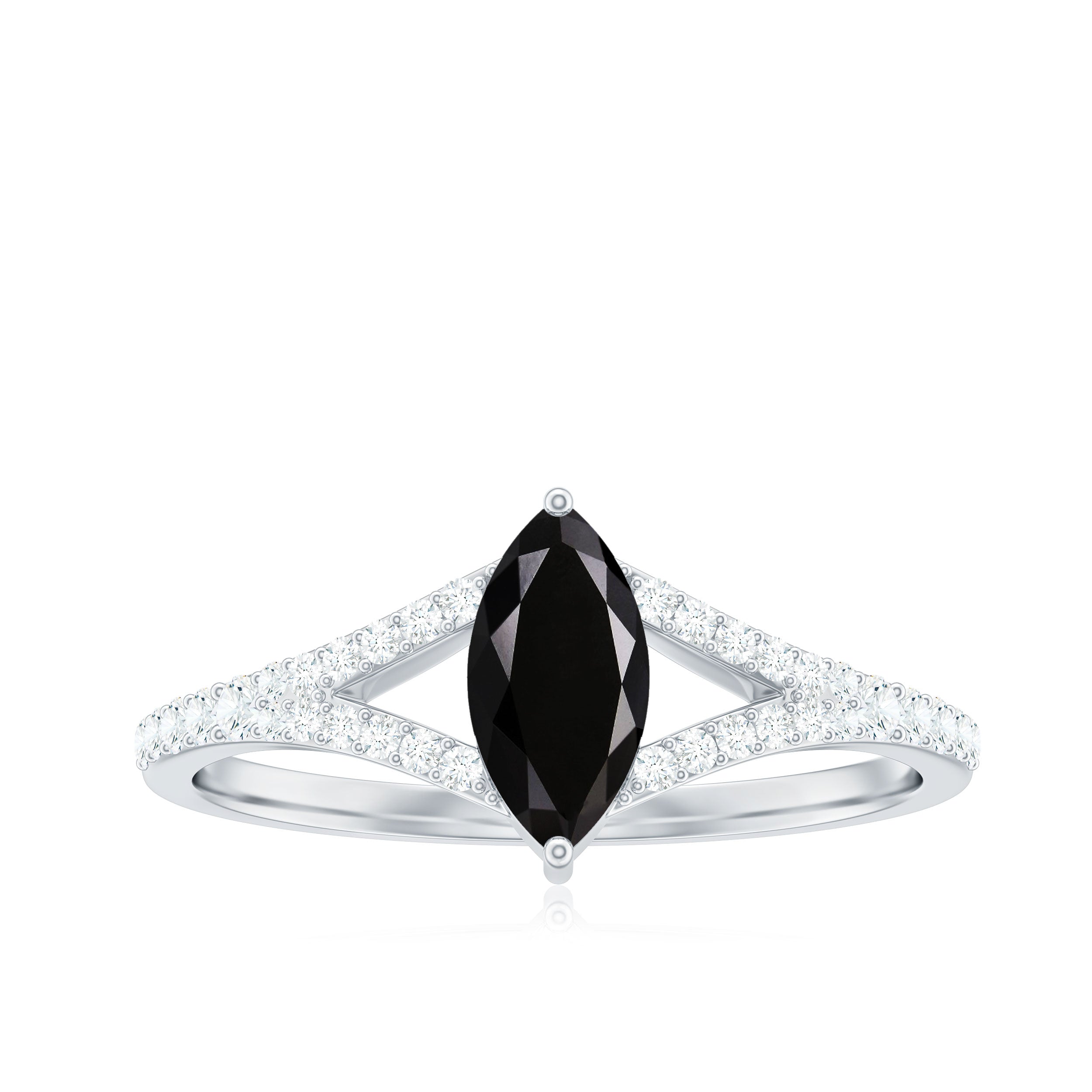 Minimal Black Spinel Marquise Engagement Ring with Diamond Split Shank