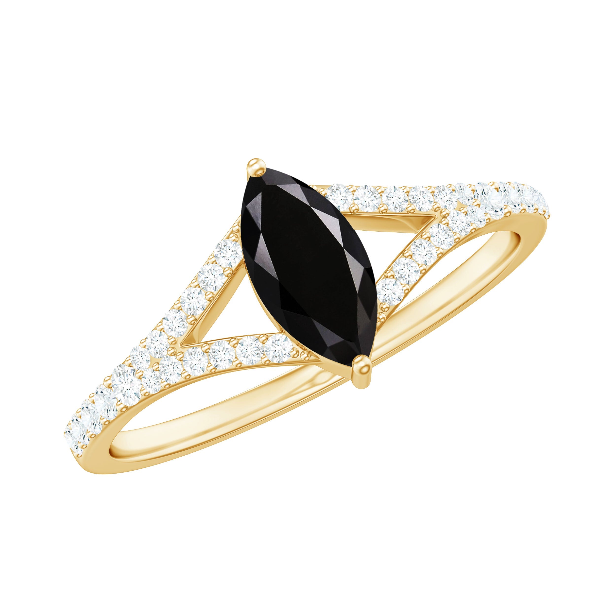 0.7 Carat Marquise Cut Black Onyx Engagement Ring with Diamond Split Shank | Rings | Wiccan Center