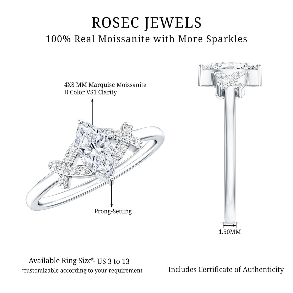 Certified Moissanite Marquise Engagement Ring for Women