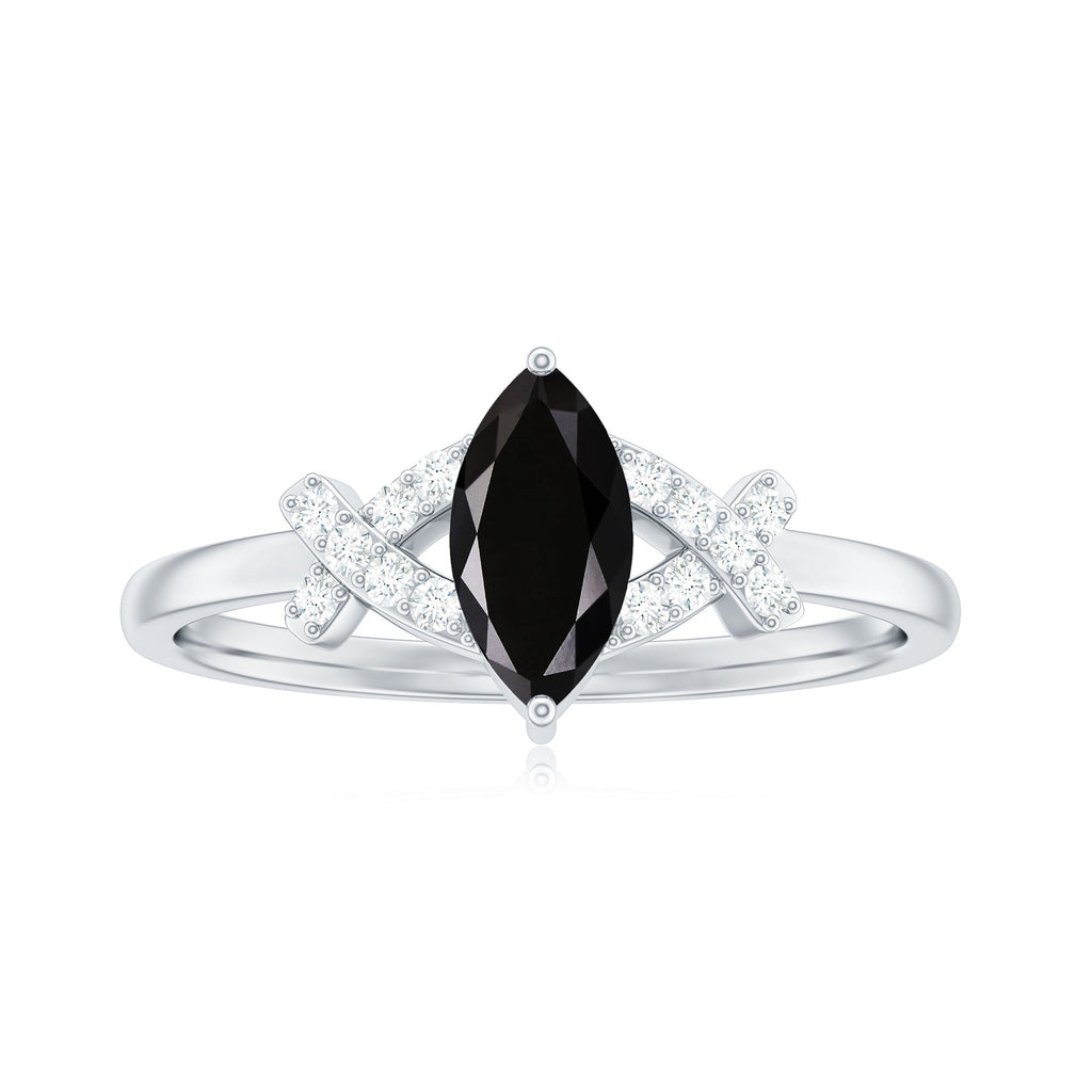 Natural Black Spinel Marquise Engagement Ring with Diamond