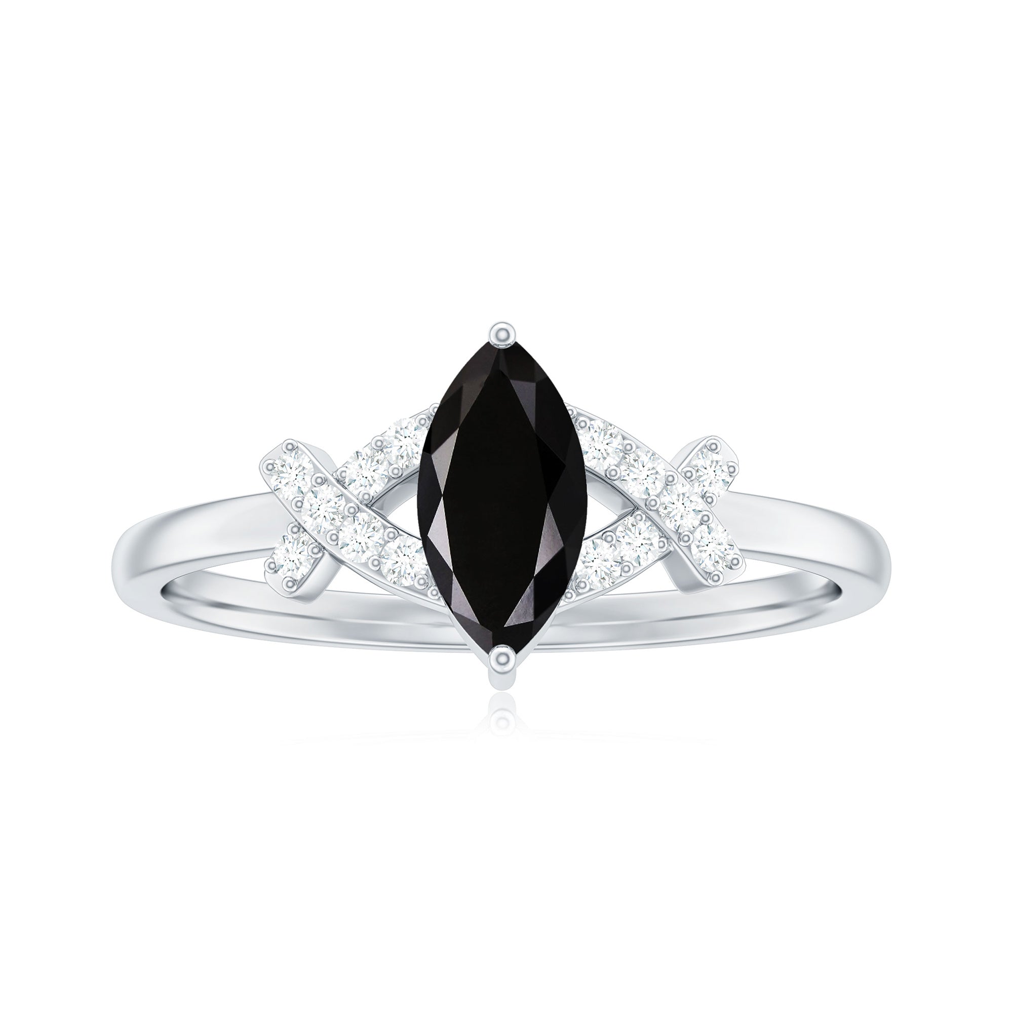Natural Black Spinel Marquise Engagement Ring with Diamond