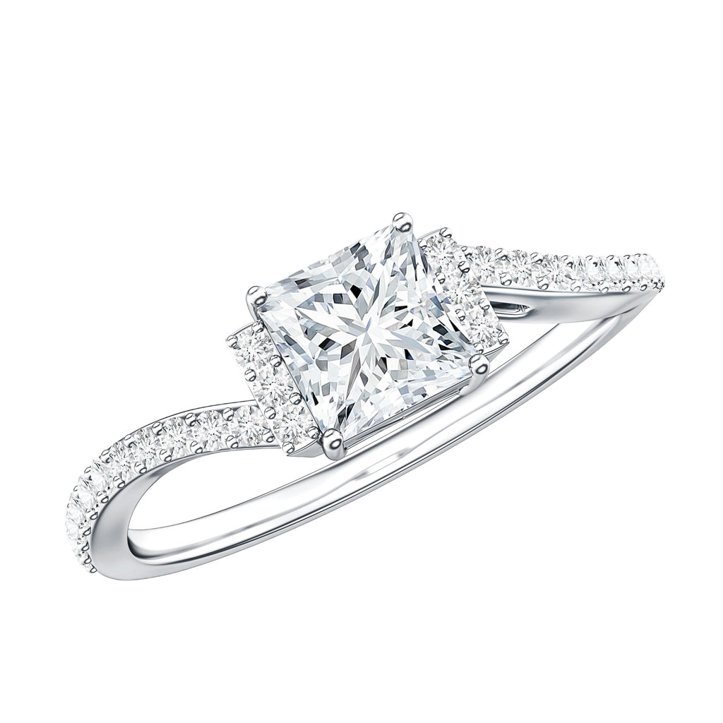 Princess Cut Moissanite Bypass Engagement Ring for Women