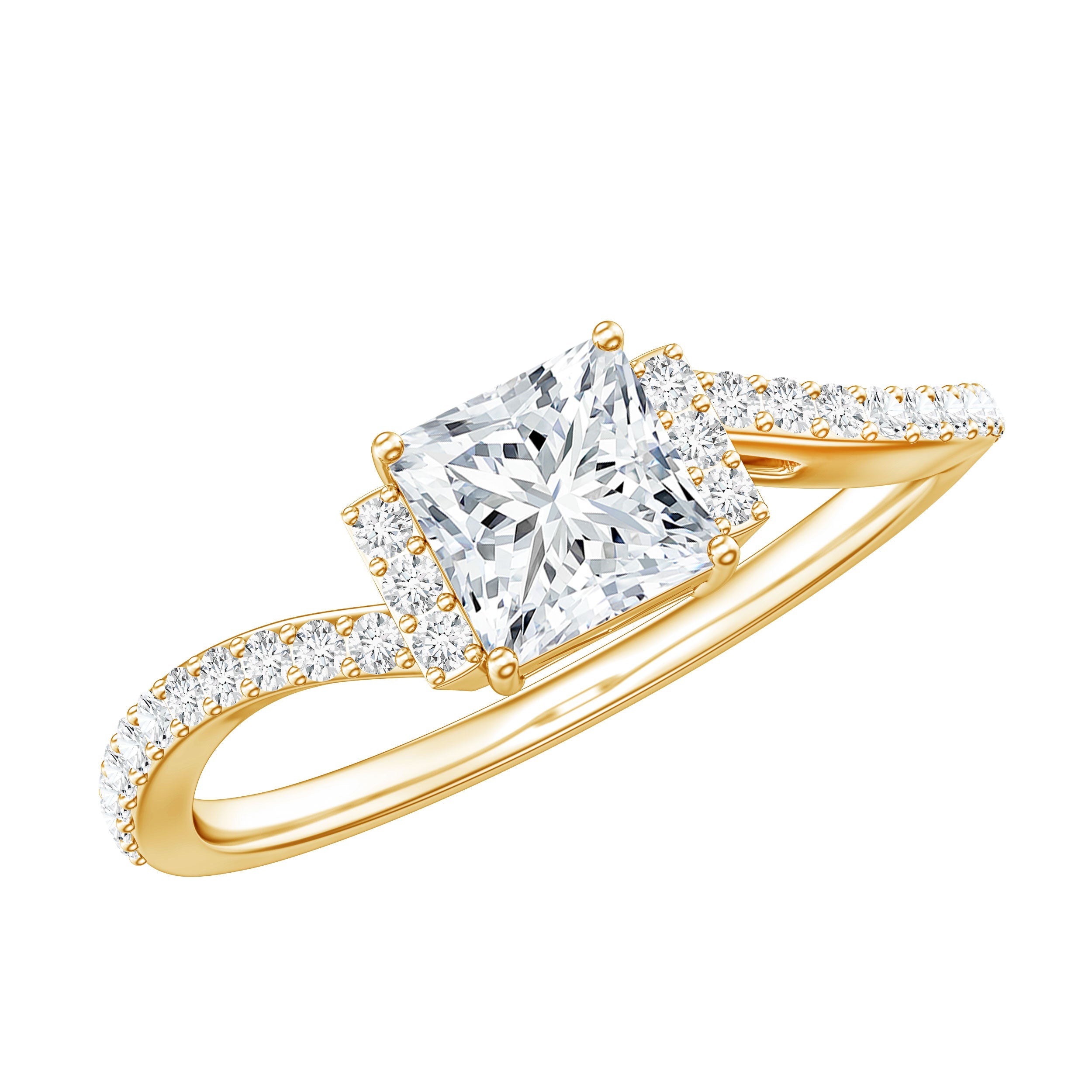 Princess Cut Moissanite Bypass Engagement Ring for Women | Rings | Wiccan Center