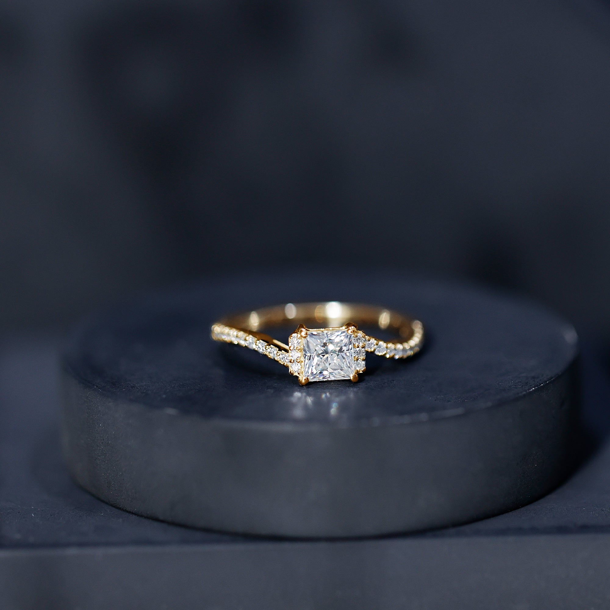Princess Cut Moissanite Bypass Engagement Ring for Women