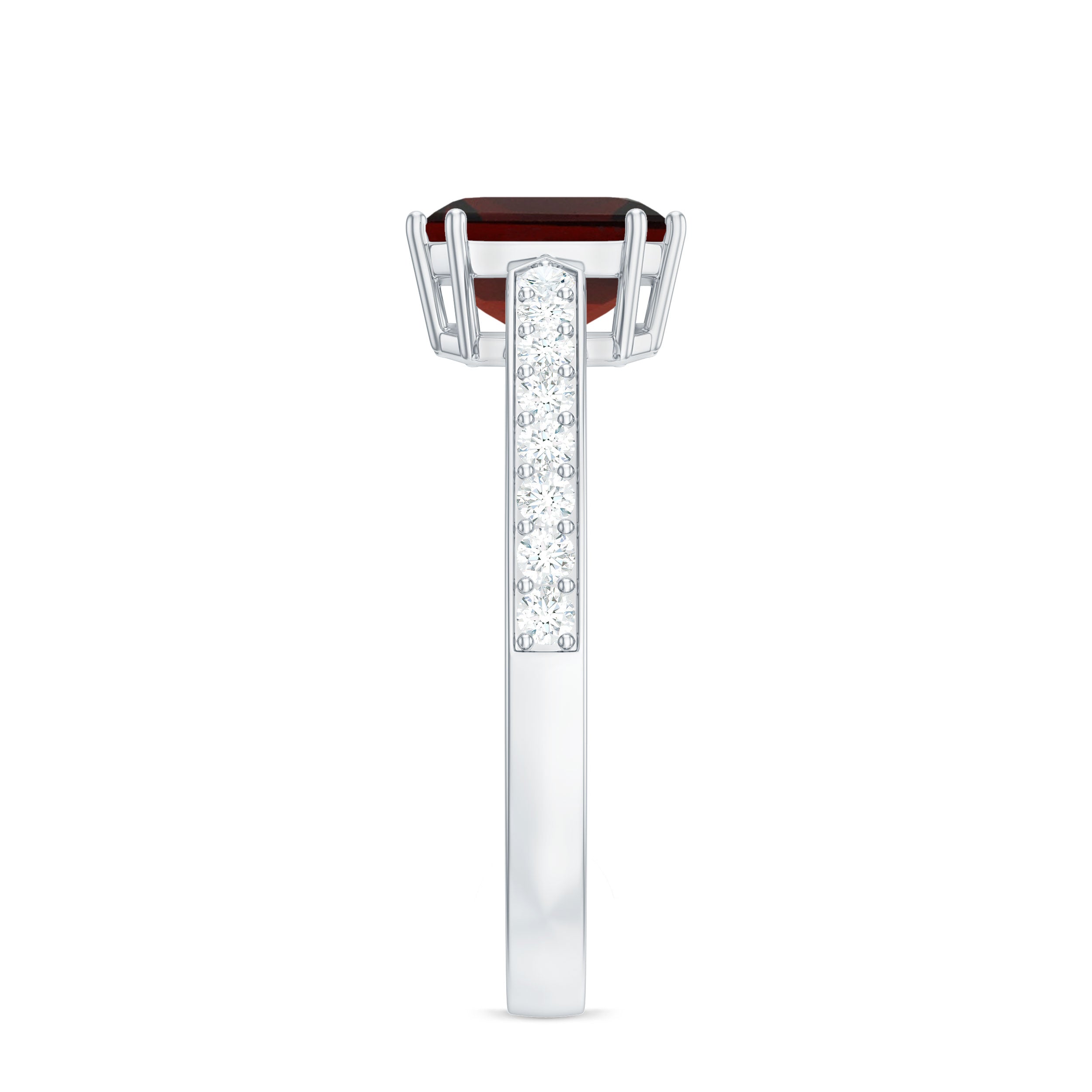 Natural Garnet 3.3 Carat Asscher Cut Engagement Ring with Diamond