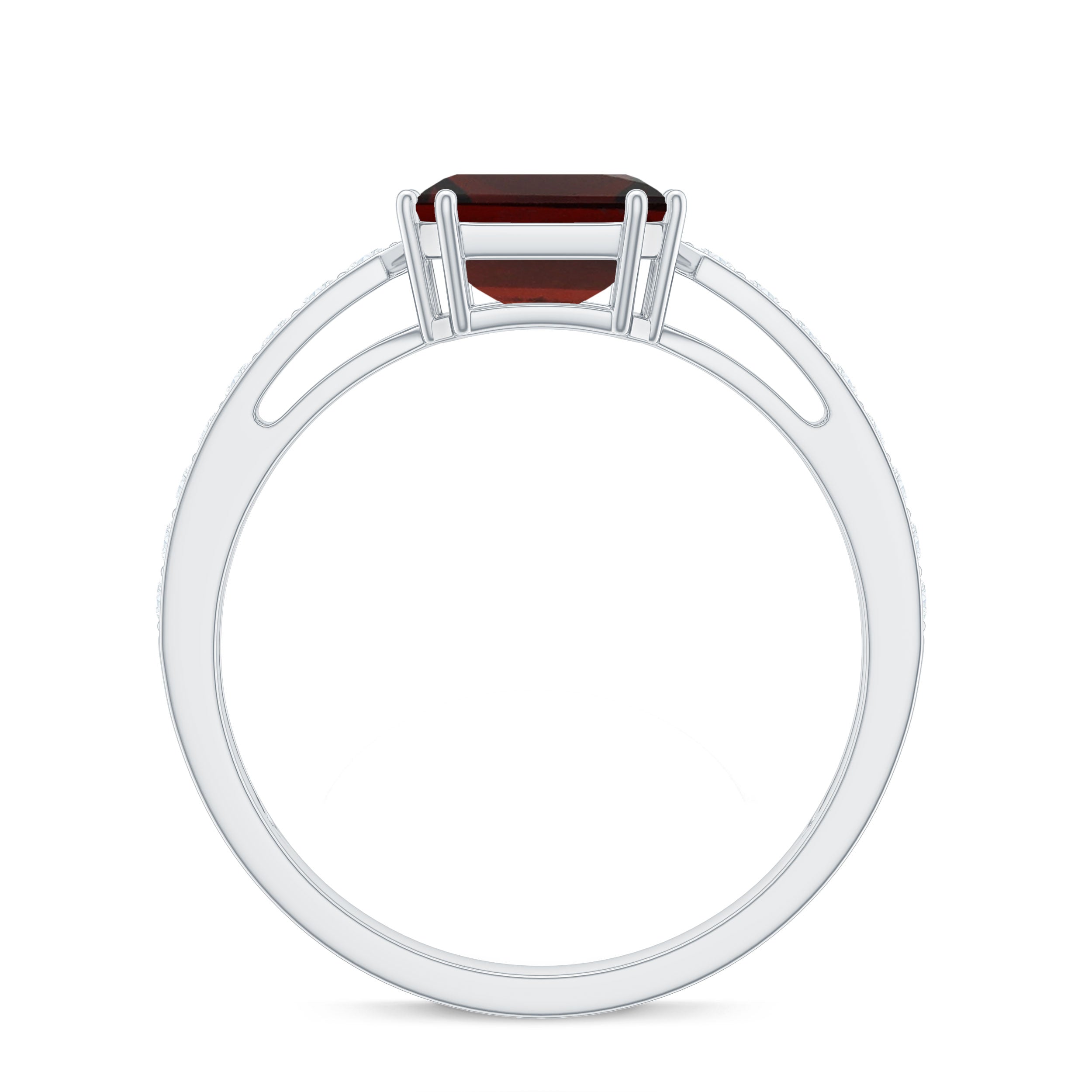 Natural Garnet 3.3 Carat Asscher Cut Engagement Ring with Diamond