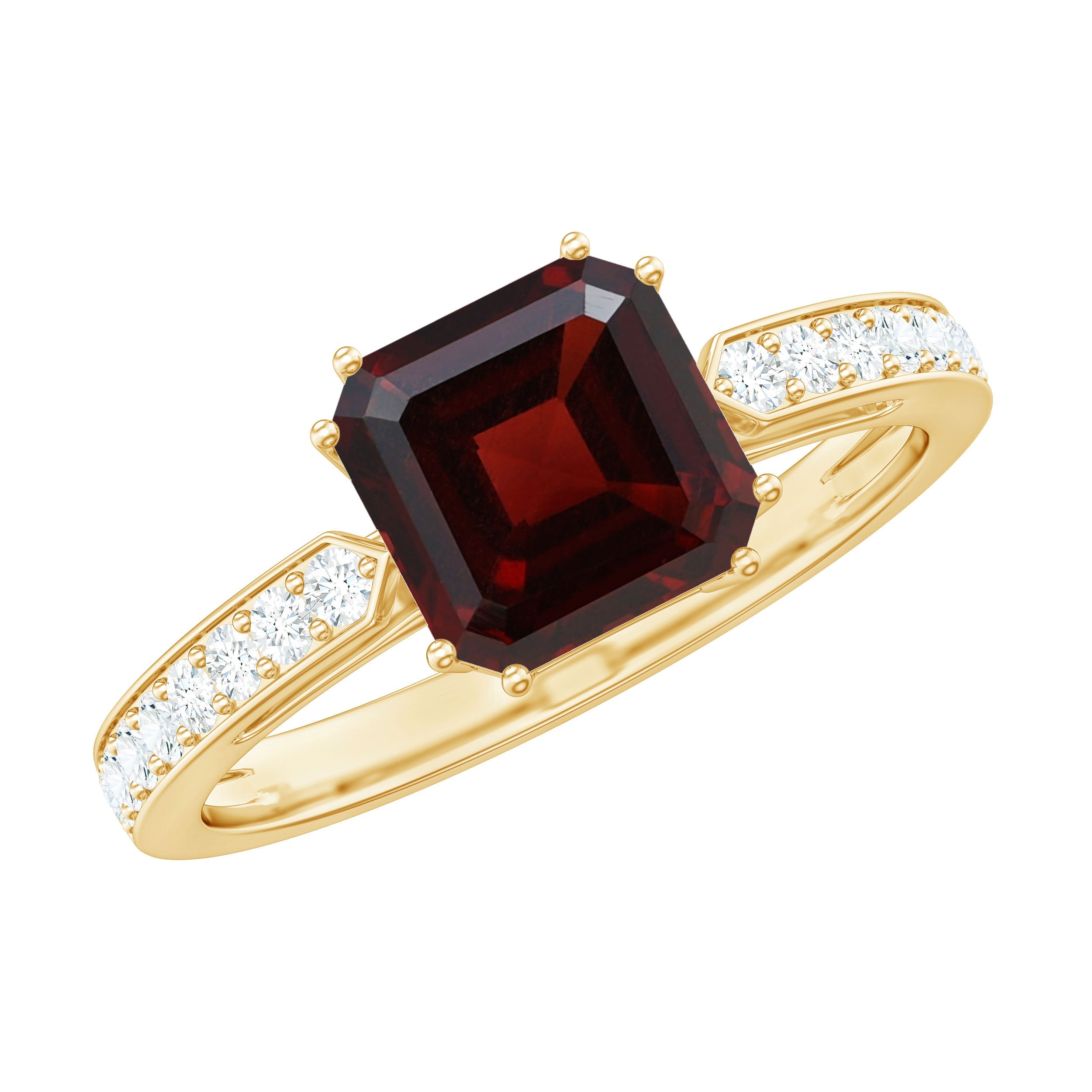 Natural Garnet 3.3 Carat Asscher Cut Engagement Ring with Diamond | Rings | Wiccan Center