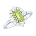 Natural 1.8 Carat Peridot Emerald Cut Engagement Ring with Diamond Halo