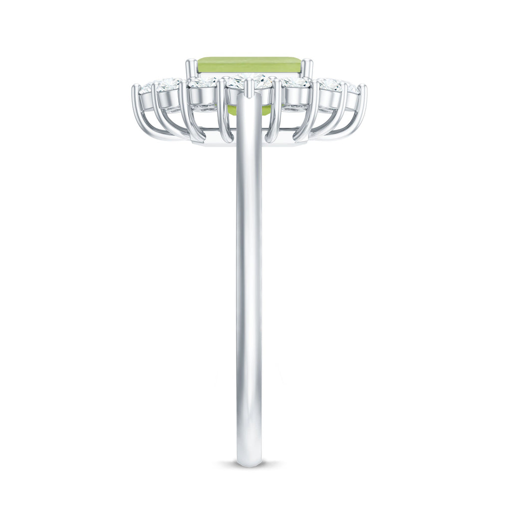 Natural 1.8 Carat Peridot Emerald Cut Engagement Ring with Diamond Halo