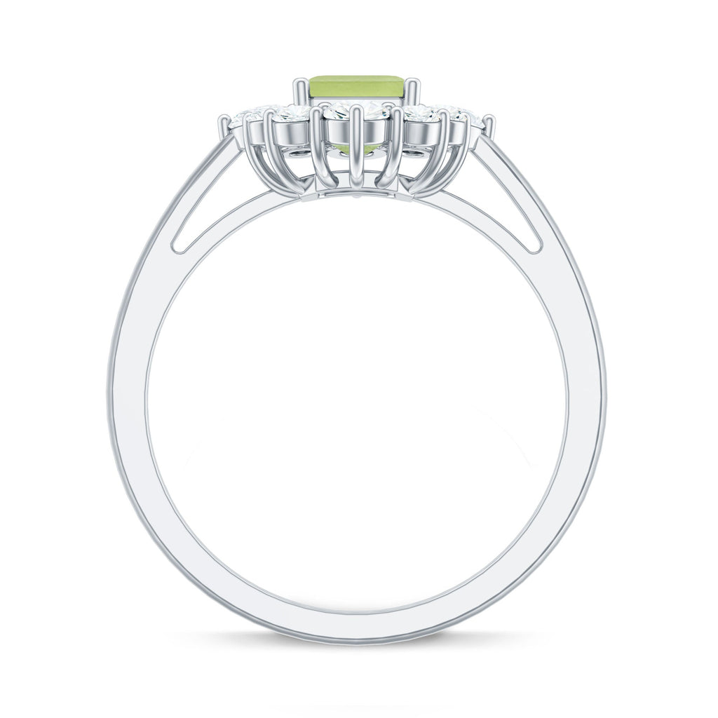 Natural 1.8 Carat Peridot Emerald Cut Engagement Ring with Diamond Halo