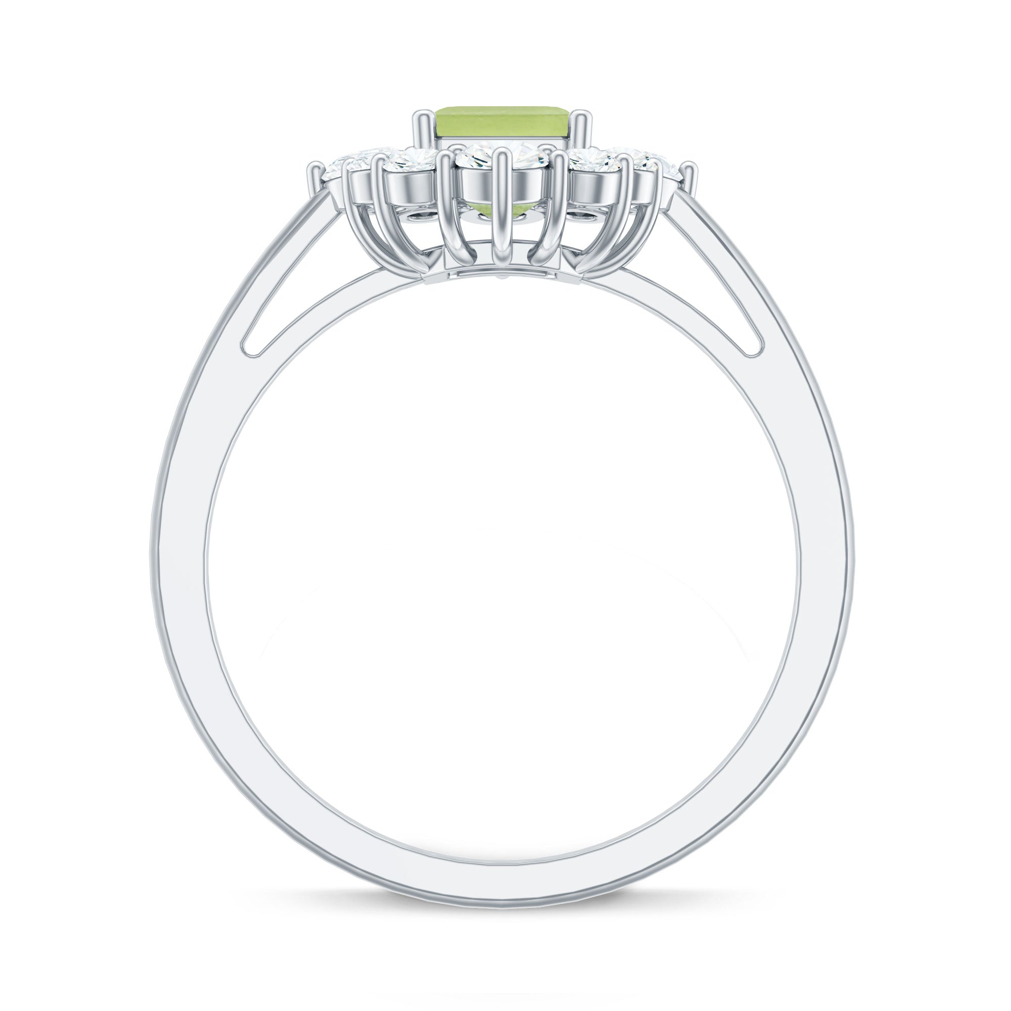 Natural 1.8 Carat Peridot Emerald Cut Engagement Ring with Diamond Halo
