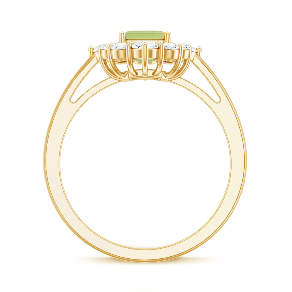 Natural 1.8 Carat Peridot Emerald Cut Engagement Ring with Diamond Halo
