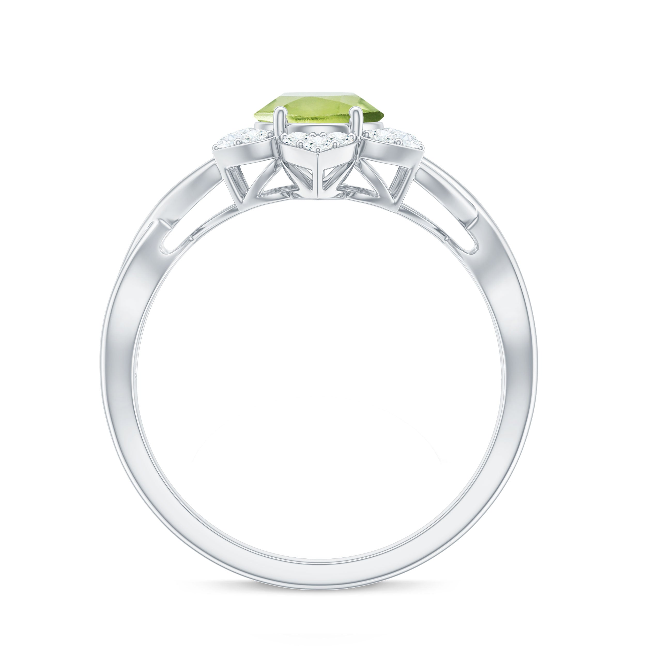 Natural 1 Carat Oval Peridot Flower Engagement Ring with Diamond