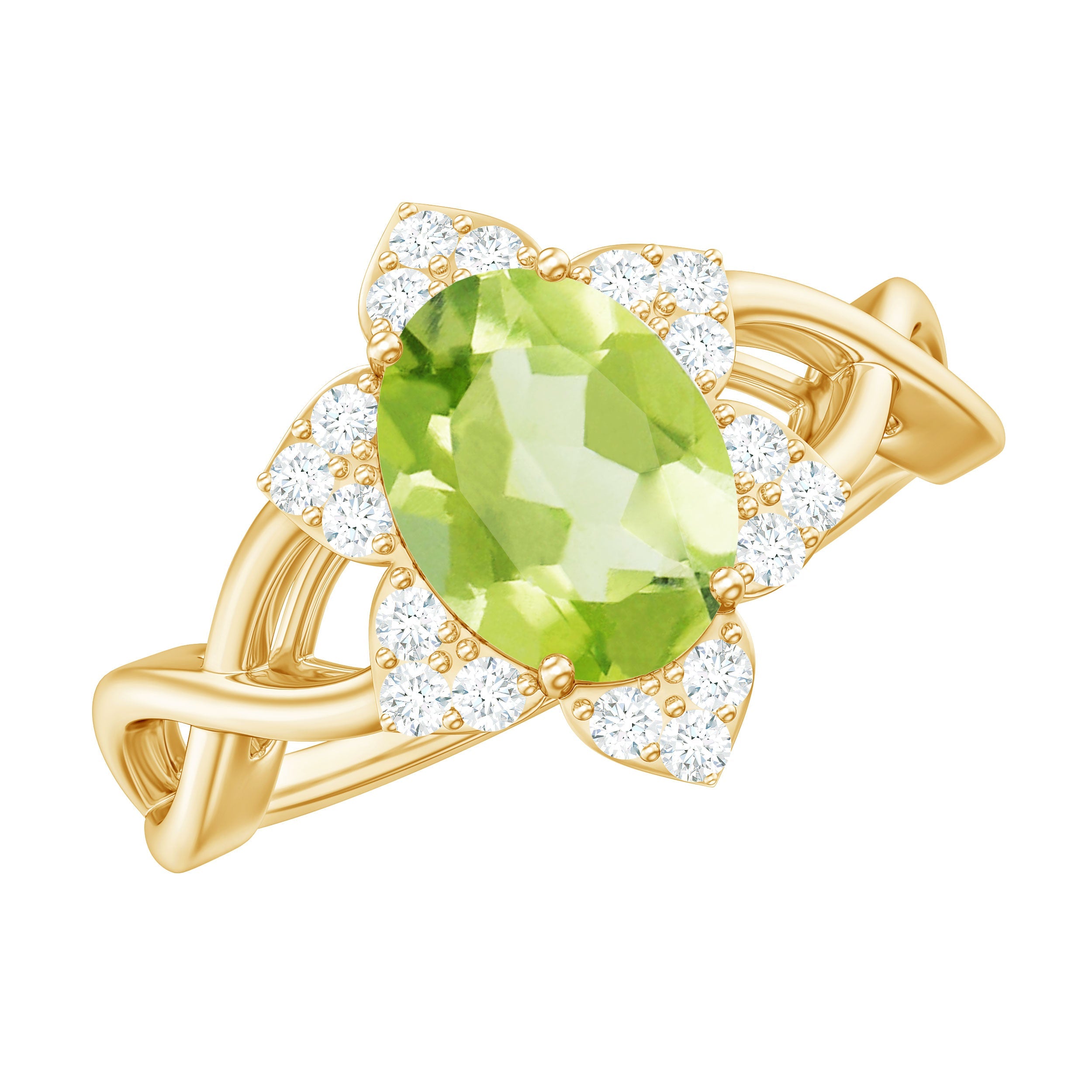 Natural 1 Carat Oval Peridot Flower Engagement Ring with Diamond | Rings | Wiccan Center