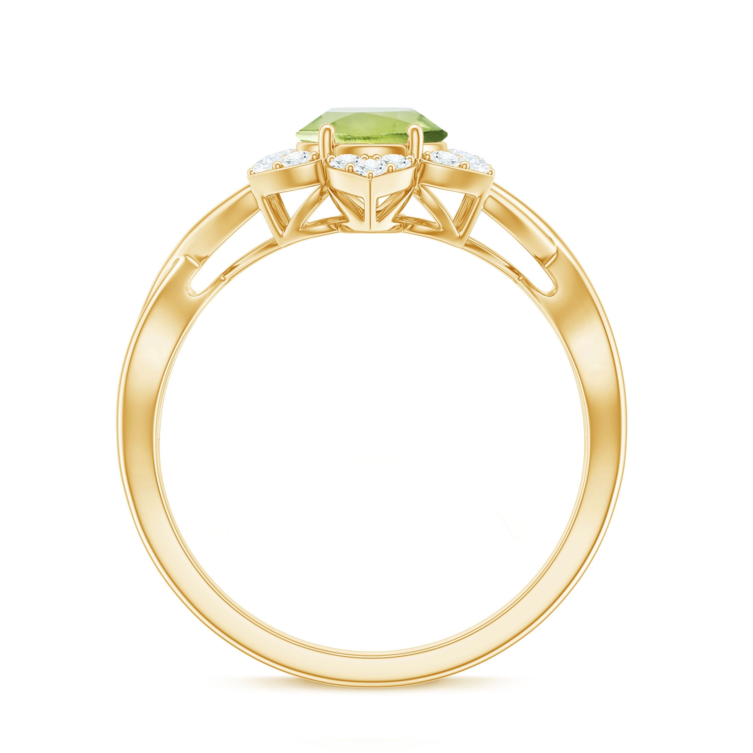 Natural 1 Carat Oval Peridot Flower Engagement Ring with Diamond