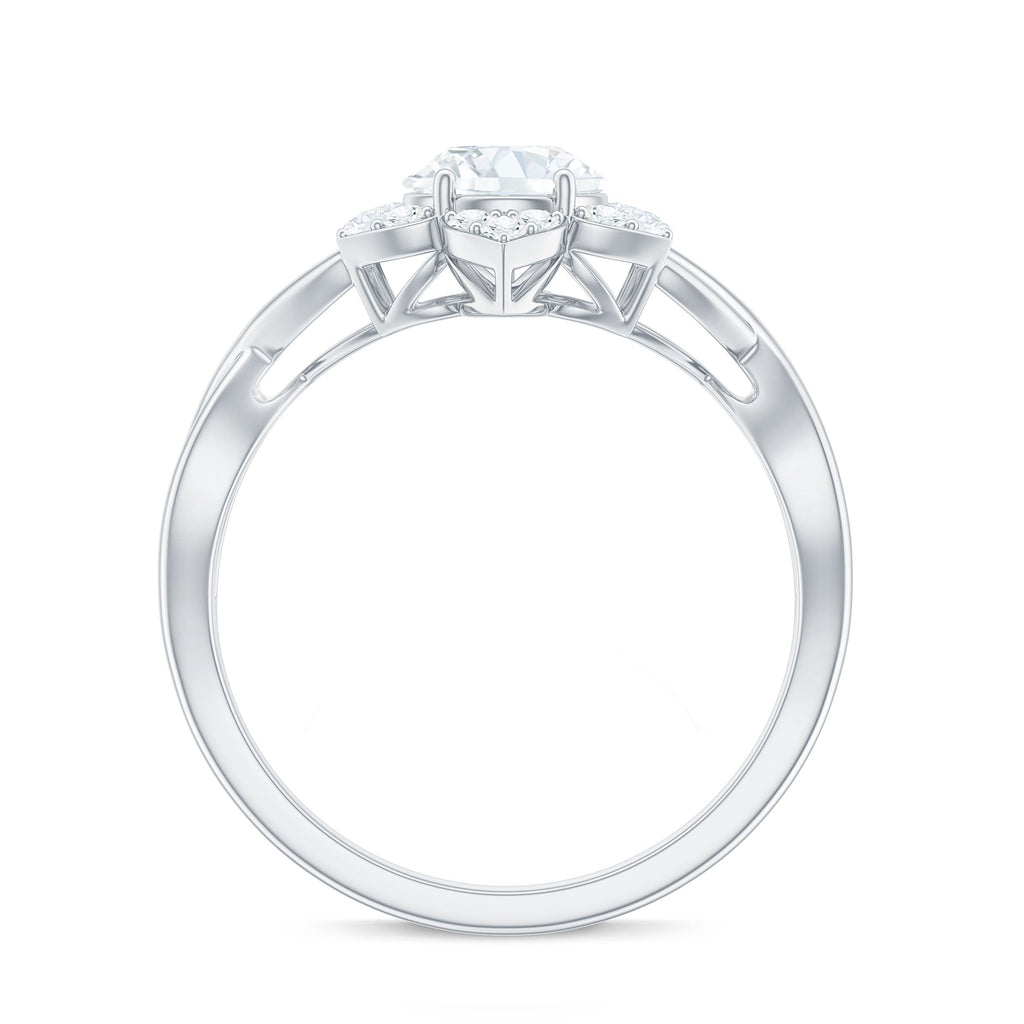 Certified Moissanite Flower Halo Engagement Ring with Criss Cross Band