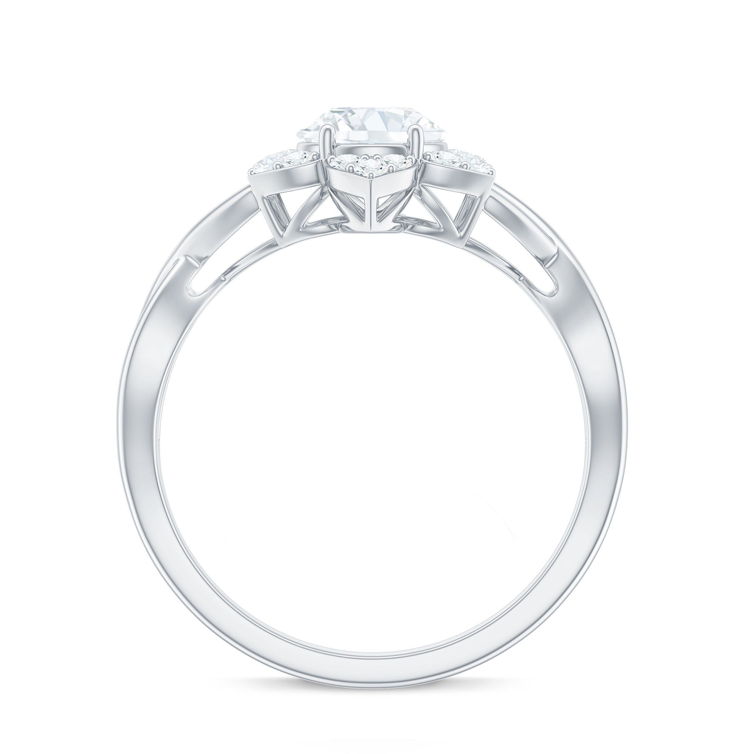 Certified Moissanite Flower Halo Engagement Ring with Criss Cross Band