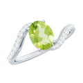 Natural 1 Carat Oval Peridot Engagement Ring with Diamond Bypass Shank
