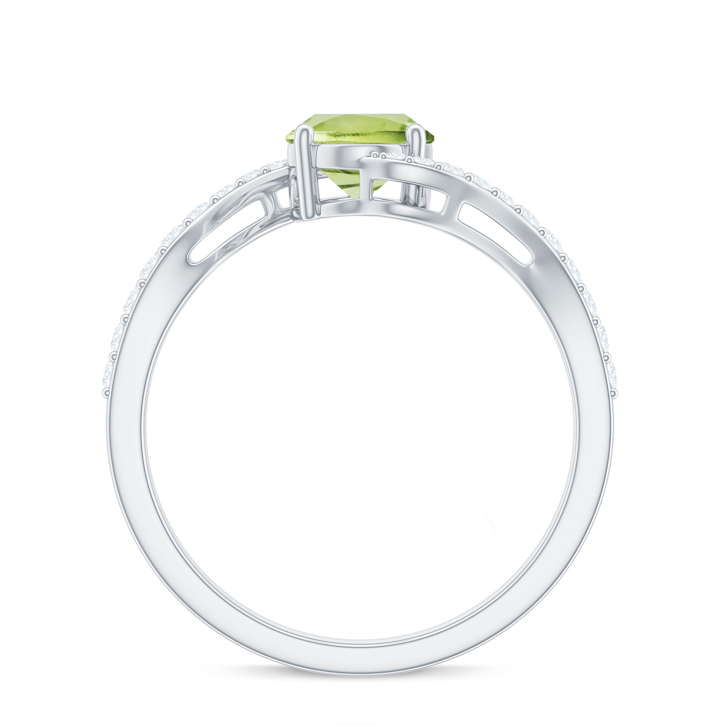 Natural 1 Carat Oval Peridot Engagement Ring with Diamond Bypass Shank