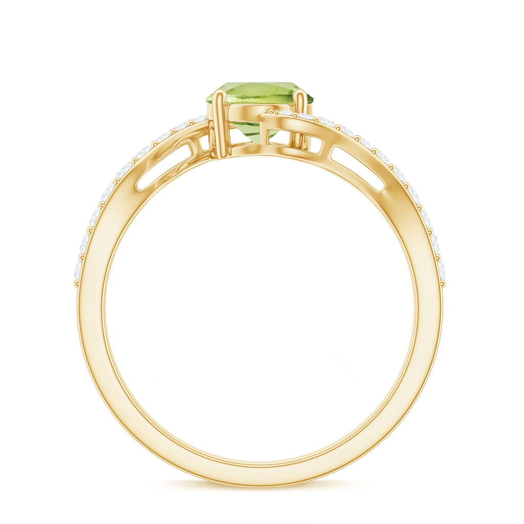 Natural 1 Carat Oval Peridot Engagement Ring with Diamond Bypass Shank
