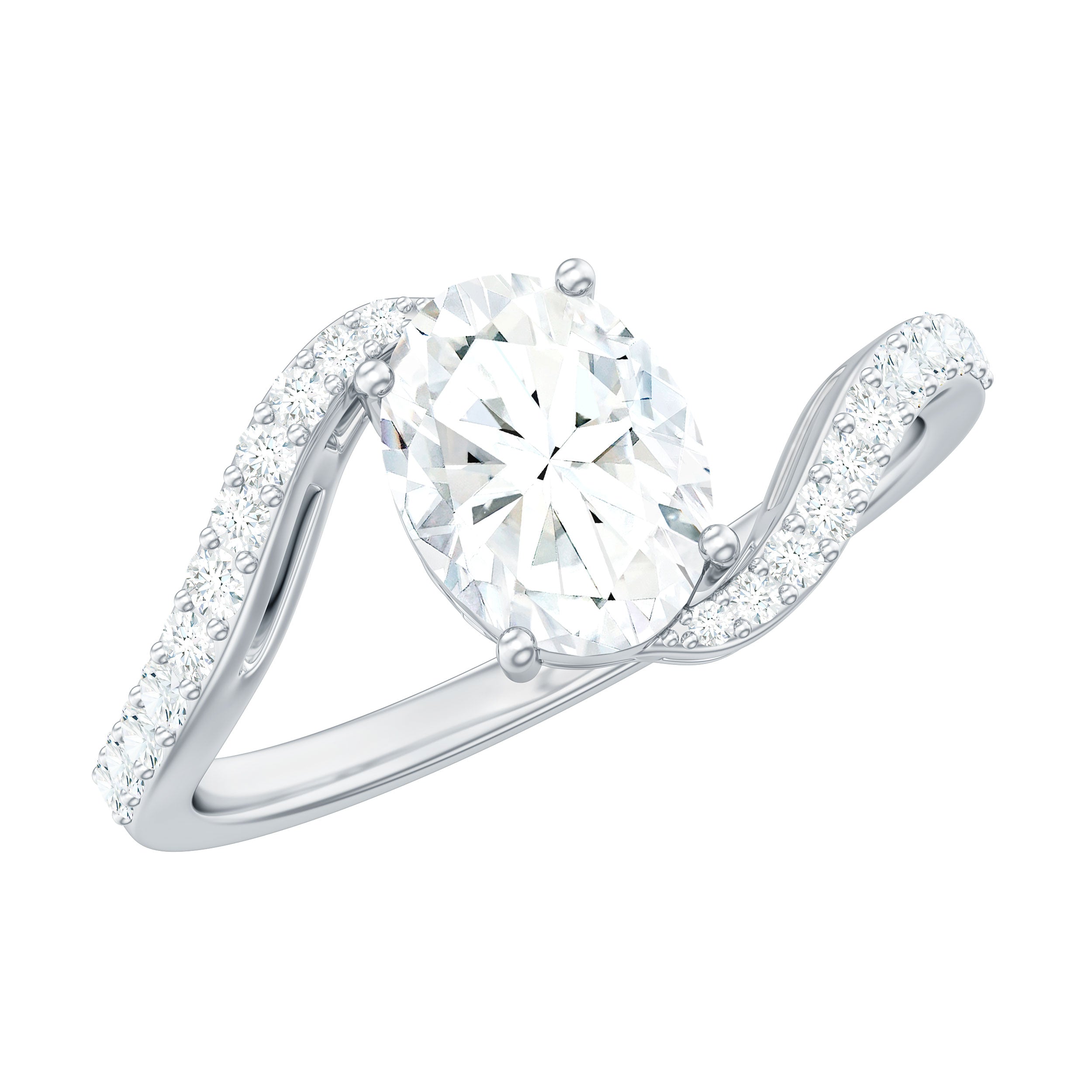 1.2 Carat Moissanite Oval Engagement Ring with Bypass Shank
