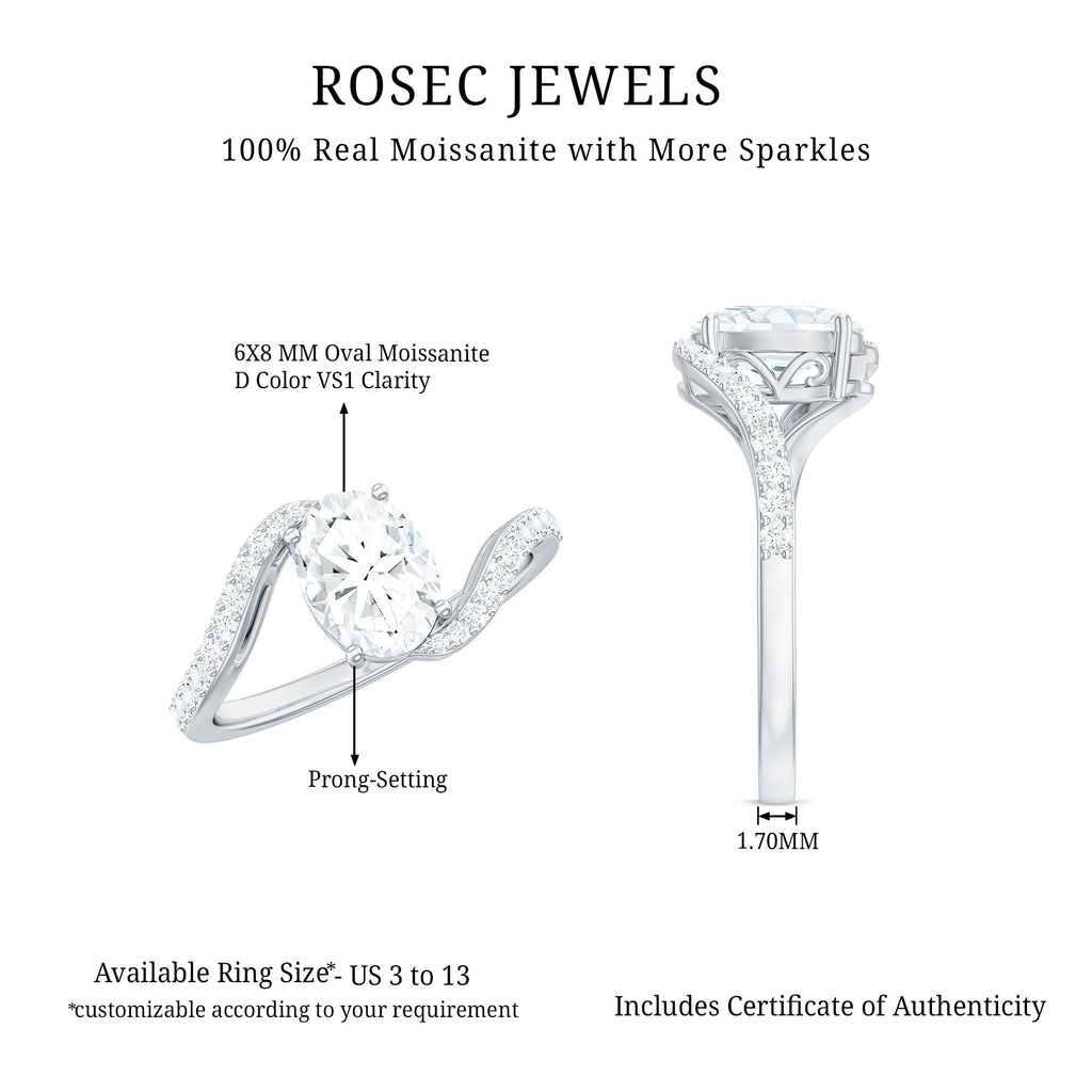 1.2 Carat Moissanite Oval Engagement Ring with Bypass Shank