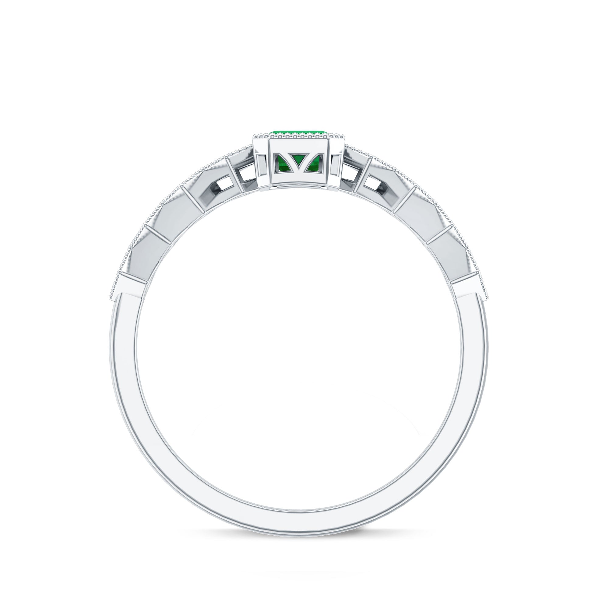 Vintage Looking Emerald Cut Emerald Engagement Ring with Diamond