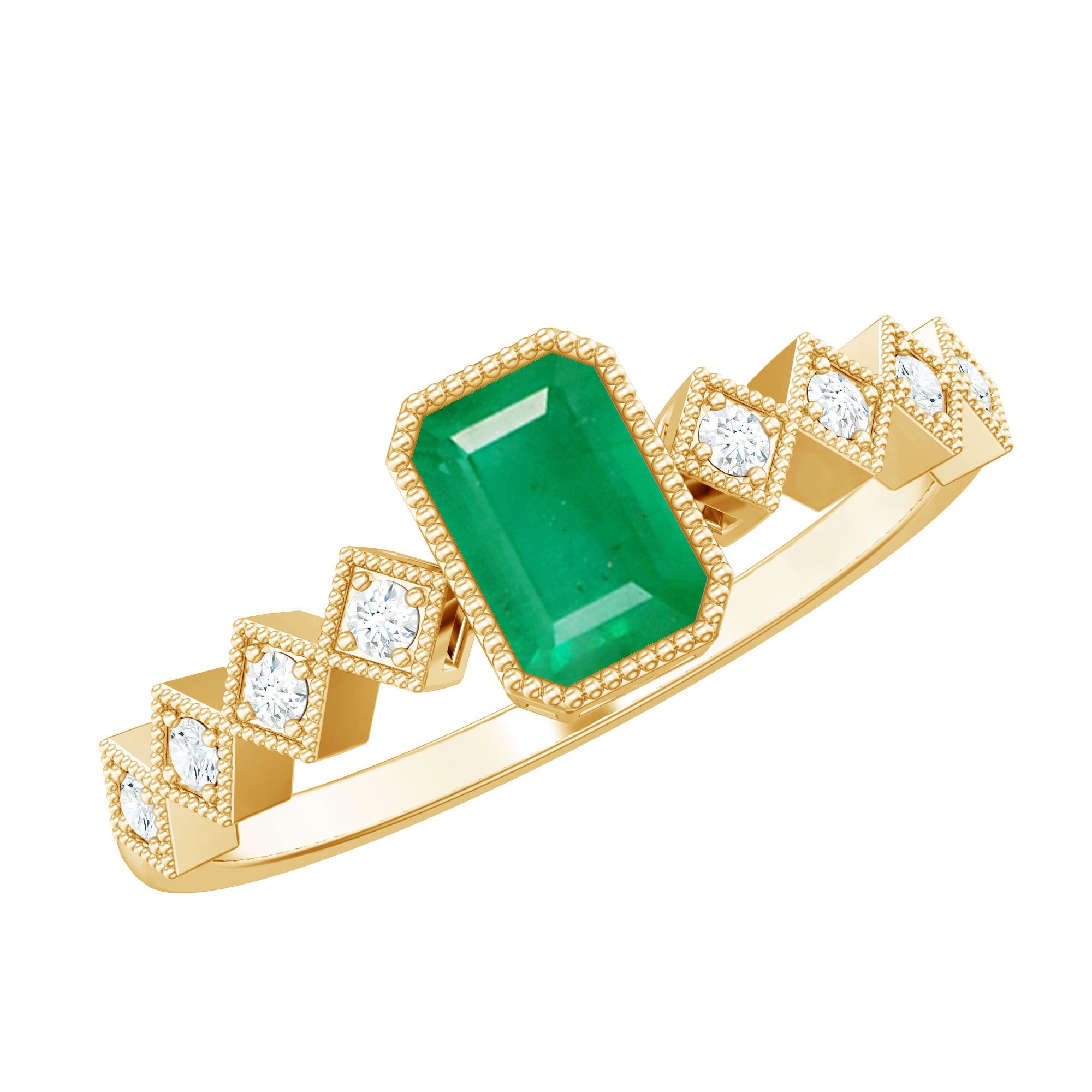 Vintage Looking Emerald Cut Emerald Engagement Ring with Diamond | Rings | Wiccan Center
