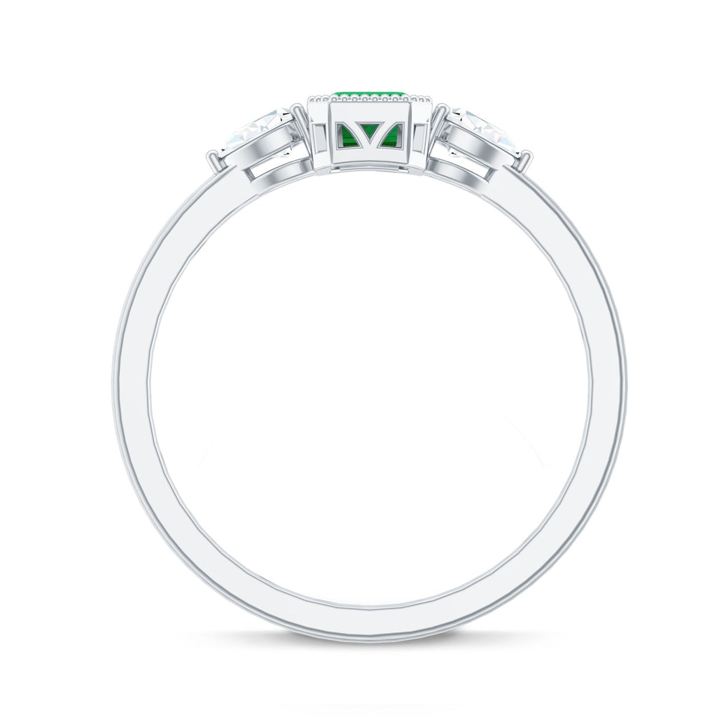 0.6 Carat Emerald 3 Stone Ring with Diamond