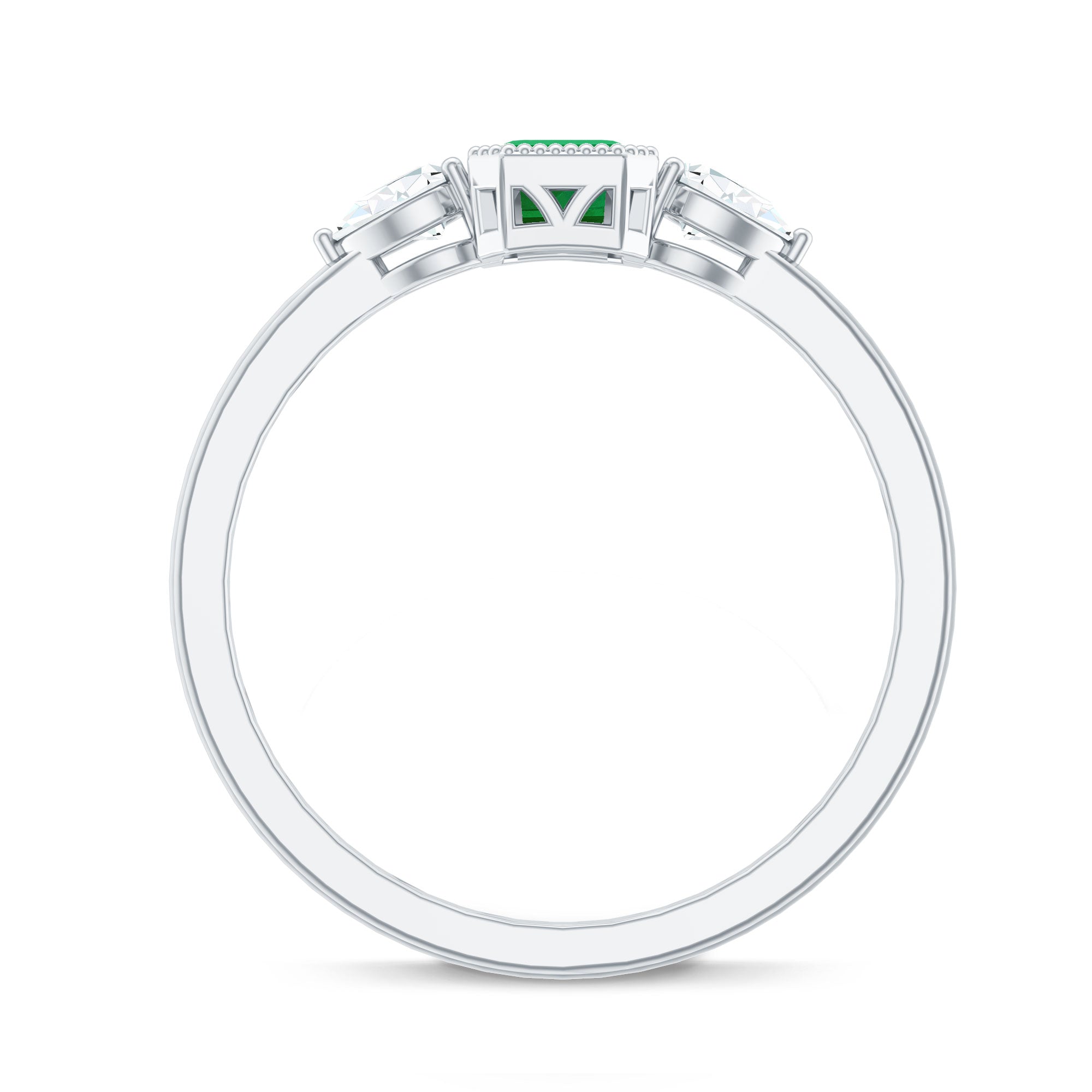 0.6 Carat Emerald 3 Stone Ring with Diamond