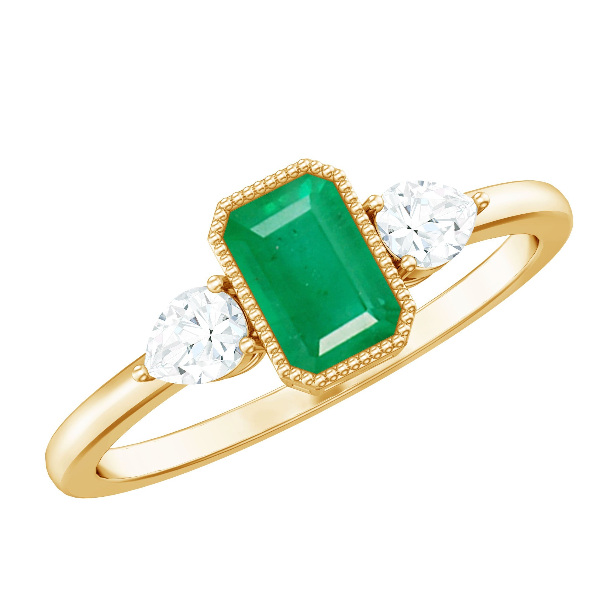 0.6 Carat Emerald 3 Stone Ring with Diamond | Rings | Wiccan Center