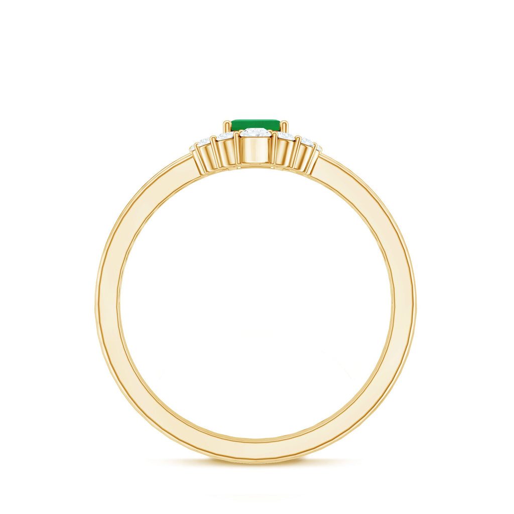Natural Emerald Cut Emerald Double Band Engagement Ring with Diamond